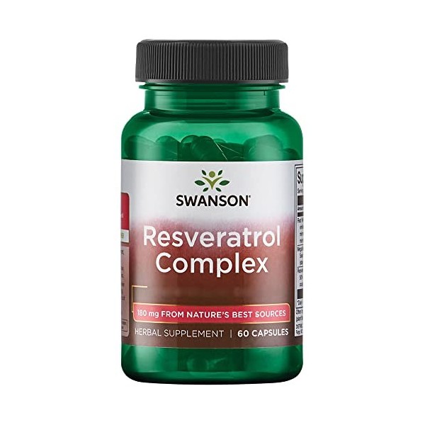 Swanson, Resveratrol Complex, 180mg, 60 Capsules, Haute Dosé, Sans Soja, Sans Gluten, Sans OGM