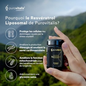 PUROVITALIS Resvératrol liposomal 250mg, 30 portions 30 gélules végétaliennes , supplément antioxydant trans-resvératrol de 