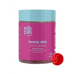 Jelly Pills Gummies avec 500 mg Collagène Hydrolysé, Resvératrol, Acide Hyaluronique, CoQ10 & Vit. C – 60 Gummies Goût Fraise