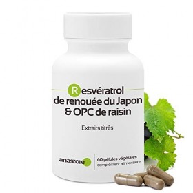 RESVÉRATROL & OPC DE RAISIN * 60 mg / 60 gélules * Titré à 95% en proanthocyanidines et à 50% en resvératrol * Antioxydants, 