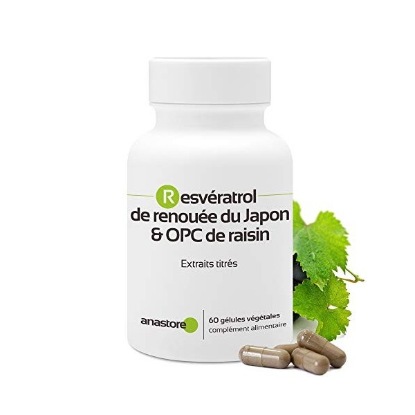 RESVÉRATROL & OPC DE RAISIN * 60 mg / 60 gélules * Titré à 95% en proanthocyanidines et à 50% en resvératrol * Antioxydants,
