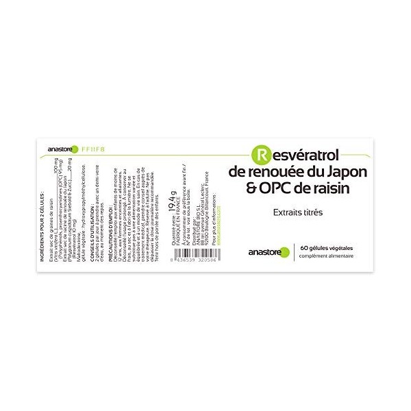RESVÉRATROL & OPC DE RAISIN * 60 mg / 60 gélules * Titré à 95% en proanthocyanidines et à 50% en resvératrol * Antioxydants,