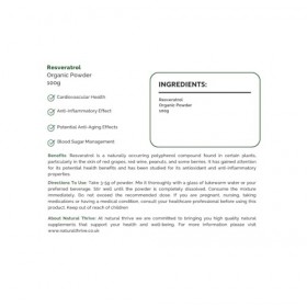 Natural Thrive Poudre dextrait de resvératrol biologique – Antioxydant pur et soutien cardiovasculaire – Végétalien, sans gl