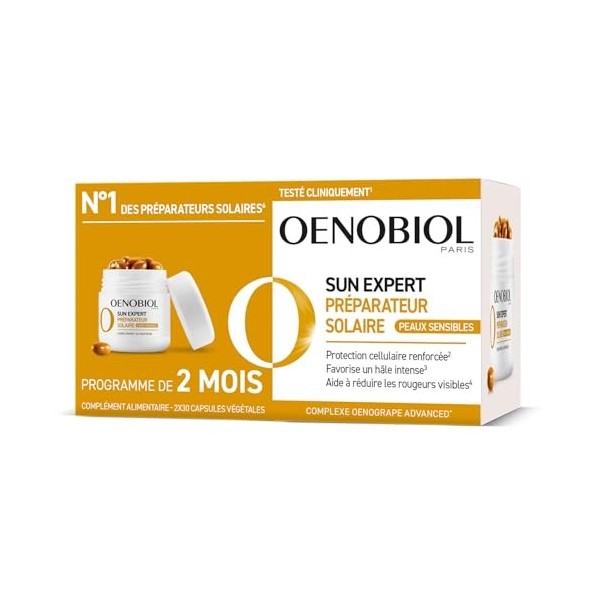 OENOBIOL SUN EXPERT Préparateur Solaire Peau Sensible - Protection cellulaire renforcée2 - Favorise un hâle intense et éclata...