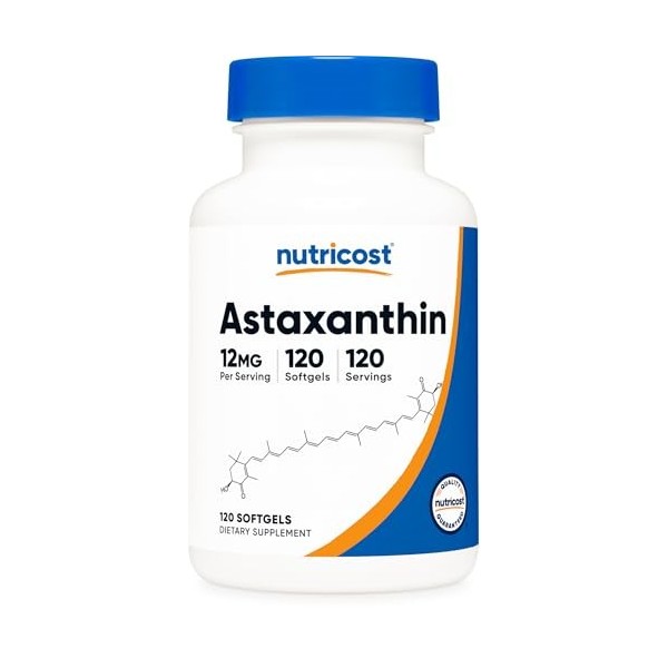 Nutricost Astaxanthine 12mg, sans OGM et sans gluten, 120 gélules approvisionnement de 4 mois 