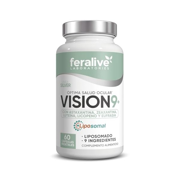 Feralive Laboratories VISION 9+ 60 Gélules Liposomées - Lutéine, Zeaxanthine, Astaxanthine, Lycopène - Supplément Santé Ocula