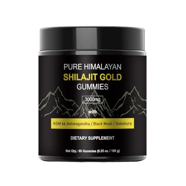 Gommes de Shilajit pur de lHimalaya : shilajit de qualité or enrichi en ashwagandha, acide fulvique et plus de 85 oligo-élém