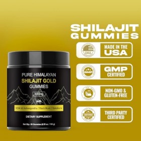 Gommes de Shilajit pur de lHimalaya : shilajit de qualité or enrichi en ashwagandha, acide fulvique et plus de 85 oligo-élém