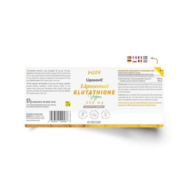 HSN Glutathion Liposomé 250 mg Liposovit® Glutathion Réduit GSH | 60 Gélules Végétales | Technologie Liposomale | Haute B