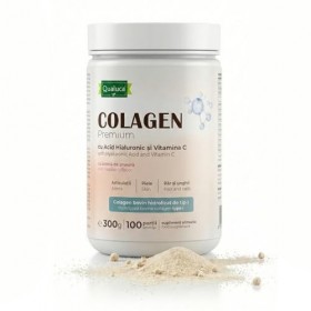 Qualuca® Collagène avec Acide Hyaluronique et Vitamine C | Type I | 300 g | 100 Portions, Arôme Framboise