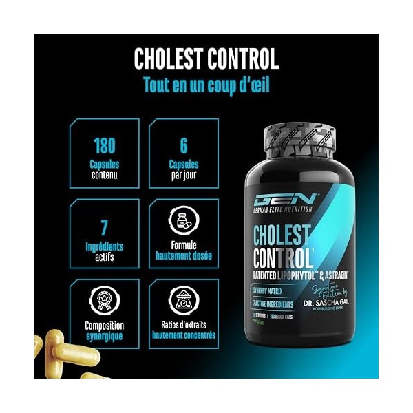 Cholest Control 180 Gélules - Complexe de Stérols Végétaux avec Lipophytol™, Extrait de Bergamote, Ail Noir, Artichaut, OPC e