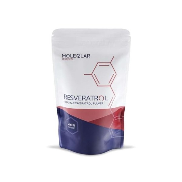 MoleQlar Resvératrol en Poudre 100 g, Complément Alimentaire issu de la Fermentation de Levure, 500 mg par Portion, Texture F...