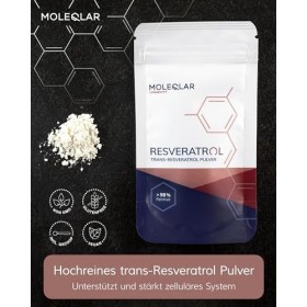 MoleQlar Resvératrol en Poudre 100 g, Complément Alimentaire issu de la Fermentation de Levure, 500 mg par Portion, Texture F...