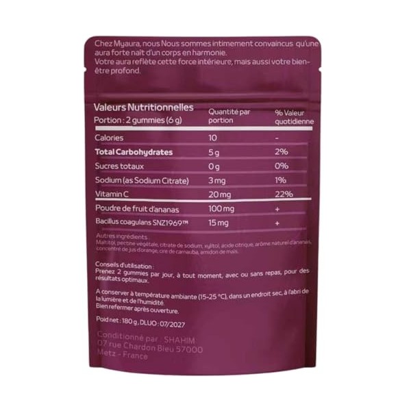 Gummies Intime Ananas,Qualité Premuim,Marque française,probiotique flore intime Equilibre féminin, Équilibre PH,Neutralise le