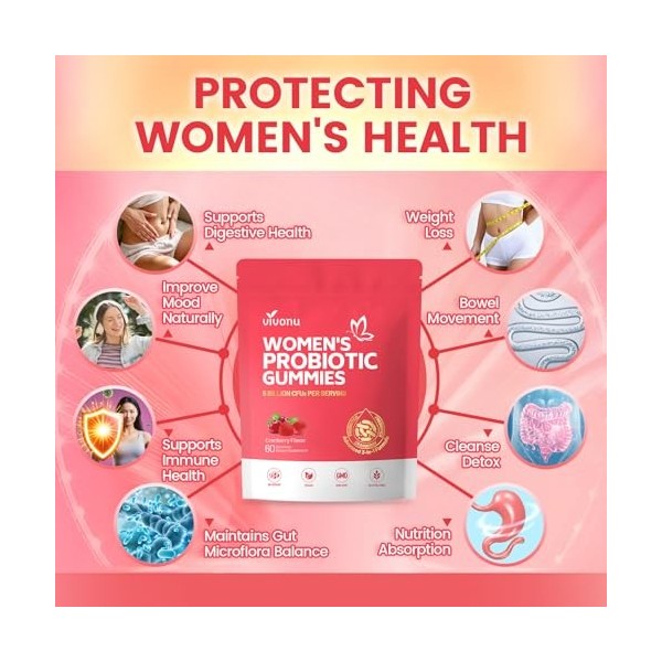 VivoNu Probiotiques pour Femmes – Gommes Bien-Être Féminin | 18 Souches de Lactobacillus | Jusqu’à 60 Milliards UFC/Jour | Vi...
