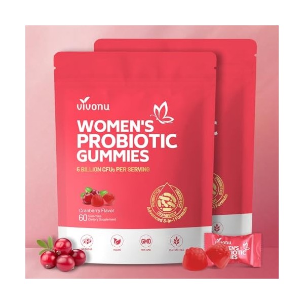 VivoNu Probiotiques pour Femmes – Gommes Bien-Être Féminin | 18 Souches de Lactobacillus | Jusqu’à 60 Milliards UFC/Jour | Vi...