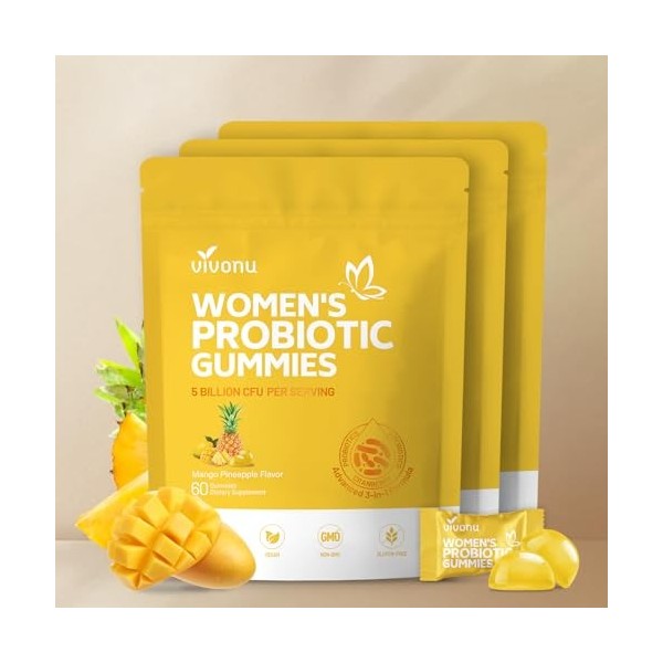 VivoNu Probiotiques pour Femmes – Gommes Bien-Être Féminin | 18 Souches de Lactobacillus | Jusqu’à 60 Milliards UFC/Jour | Vi...