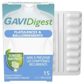 GAVIDigest Flatulences et Ballonnements, 15 gélules, sans gluten, sans lactose Bactéries et levures