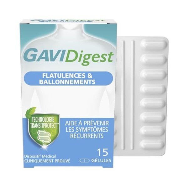 GAVIDigest Flatulences et Ballonnements, 15 gélules, sans gluten, sans lactose Bactéries et levures