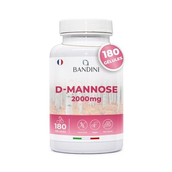 Bandini® D-Mannose Pur 2000mg par Dose Quotidienne,180 Gélules 100% Végétalien, Améliore la Santé des Voies Urinaires, Capsul...