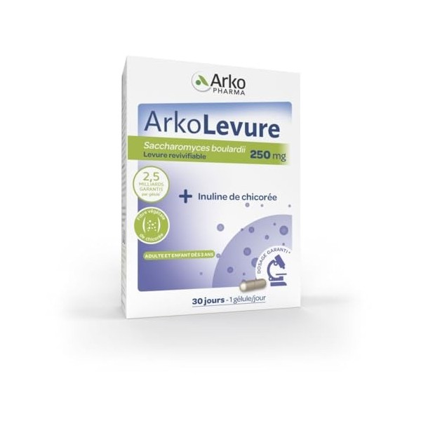 Arkopharma - Arkolevure® 250 mg - Levures digestives et inuline - Boîte de 30 gélules sous blister ultra-protecteur - Cure d