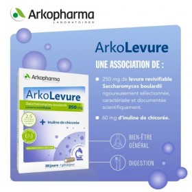 Arkopharma - Arkolevure® 250 mg - Levures digestives et inuline - Boîte de 30 gélules sous blister ultra-protecteur - Cure d