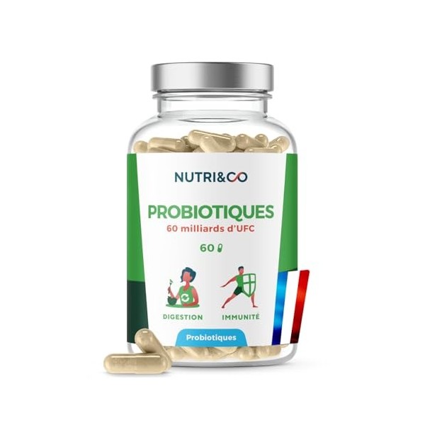 NUTRI & CO Probiotique Flore Intestinale - 60 Milliards UFC/jour - 8 Souches Dont 3 Cliniquement Étudiées - 60 Gélules Gastro