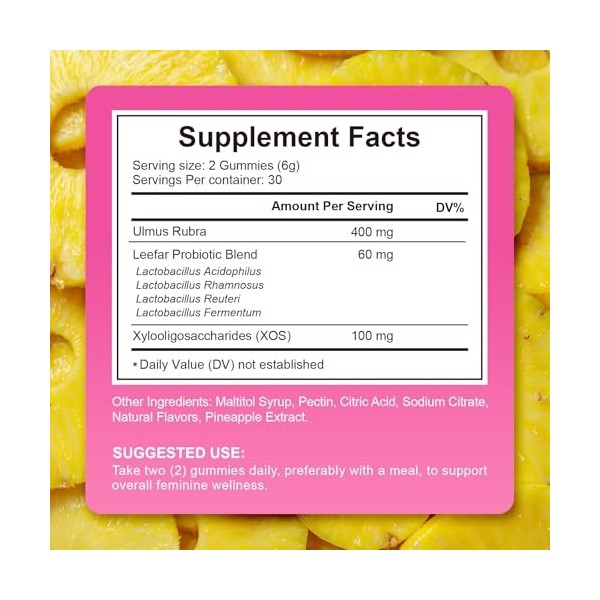Probiotiques Gummies Flore Intime & Intestinale - 60 Gélules Saveur Ananas | Soutien de la Flore Vaginale et Digestive | Vega