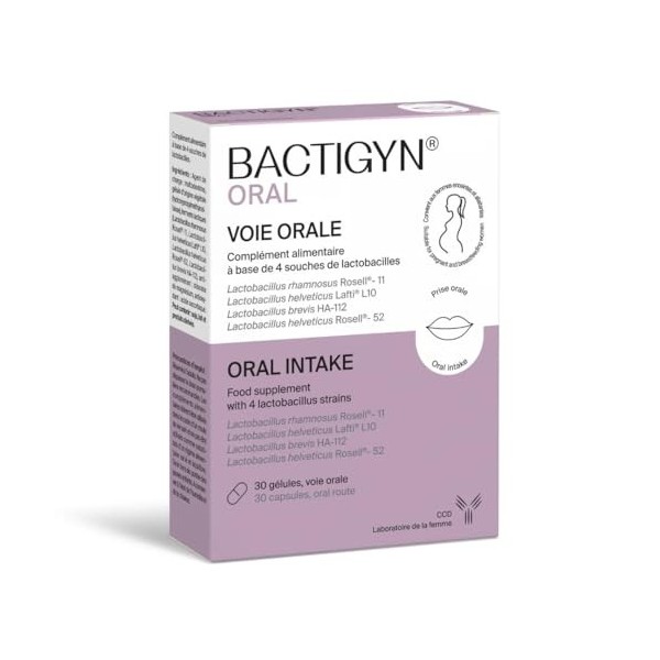 Bactigyn® Oral - Probiotiques flore Intime - 4 souches de lactobacilles - 4,10⁹ UFC par gélule - Équilibre microbiote & confo