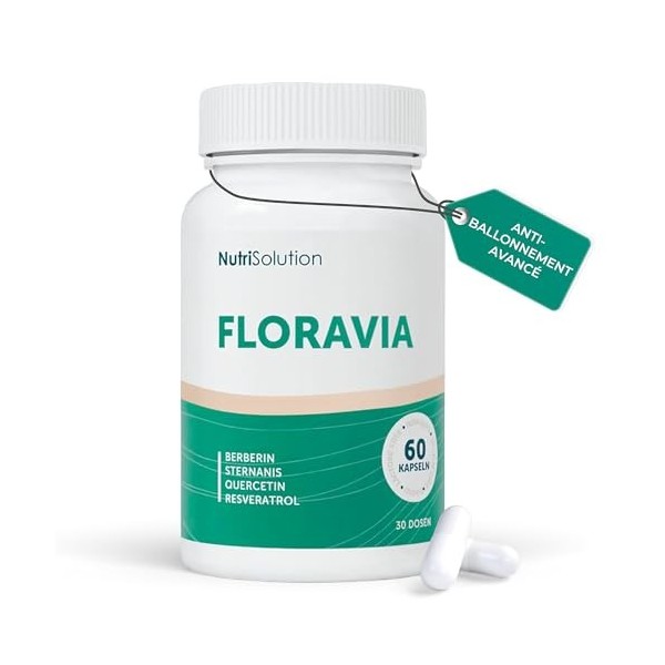 Aide Digestive Floravia par Nutrisolution - Améliore le Confort Intestinal, Soutient lAbsorption des Nutriments, Probiotique