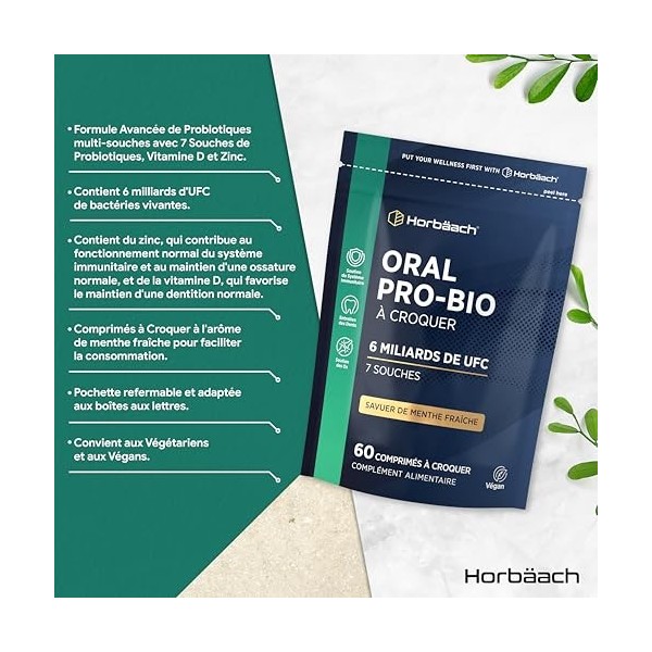 Biotique Oraux pour la Bouche | 60 Comprimés Végan à Croquer | Saveur Menthe | Complément Alimentaire Mauvaisse Haleine | 6 m