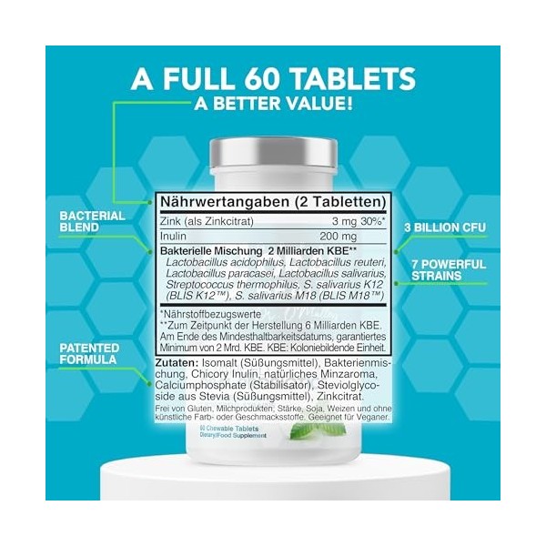 Supplément Probiotique Oral : Utilisé pour Mauvaise Haleine, Maladie Gomme, Support Immunitaires, Pierres amygdale et plus. I...