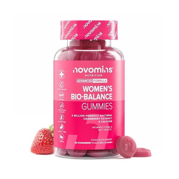 Probiotique Flore Intime pour Femme - Gummies Probiotiques pour lIntestin des Femmes - avec Calcium et Canneberge - 4 Millia