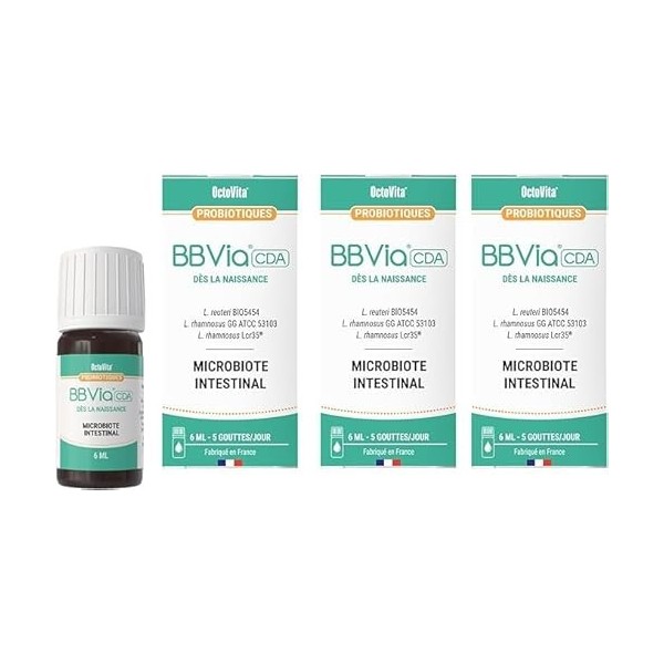 BBVia® CDA Gouttes Probiotiques Bébé – OctoVita – Dès la naissance, Enfant 0-6 ans – Microbiote intestinal – 3 souches probio...