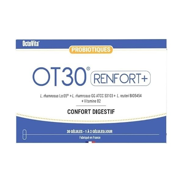 OT30® Renfort+ Probiotiques – OctoVita – Synergie de 3 souches – 3 milliards UFC/Gélule + Vitamine B2 – Microbiote Intestinal
