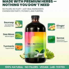 Corossol Bitters Liquid - pour la santé digestive, la désintoxication et le nettoyage des intestins, le soutien immunitaire, 