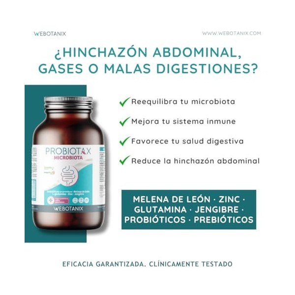 WeBotanix | Probiotax Microbiota Capsules | Symbiotique avec probiotiques mégaflore 9 et prébiotiques Inavea | Avec crinière