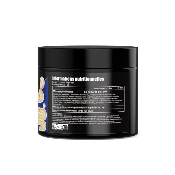 Probiotique Flore Intestinale,60 Gélules ,50 Milliards CFU, 20 Souches,Sans Gluten, Sans OGM,Équilibre du Microbiote & Bien-ê