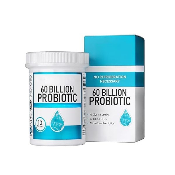 60 milliards de probiotiques, formule prébiotique, santé intestinale, équilibre de la flore, confort digestif, unisexe, usage
