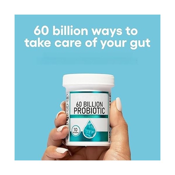 60 milliards de probiotiques, formule prébiotique, santé intestinale, équilibre de la flore, confort digestif, unisexe, usage