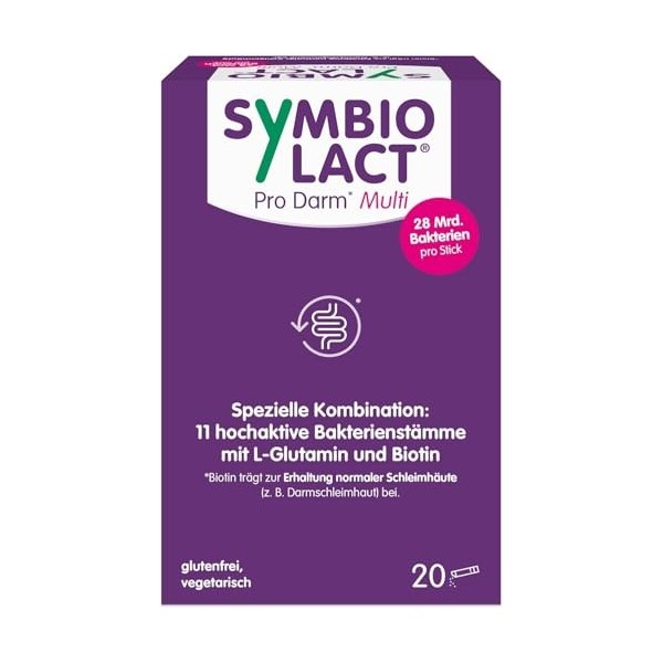 SymbioLact Pro Darm Multi Sticks mit 28 Mrd. Bakterien, L-Glutamin & Biotin, 20 pc Bâtonnets
