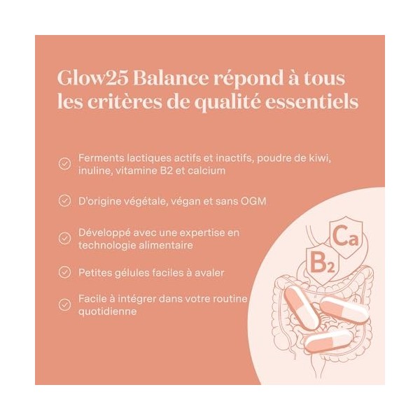 Glow25® Balance [30 portions] – avec des bactéries lactiques, de la poudre de kiwi, de linuline, du calcium et de la vitamin