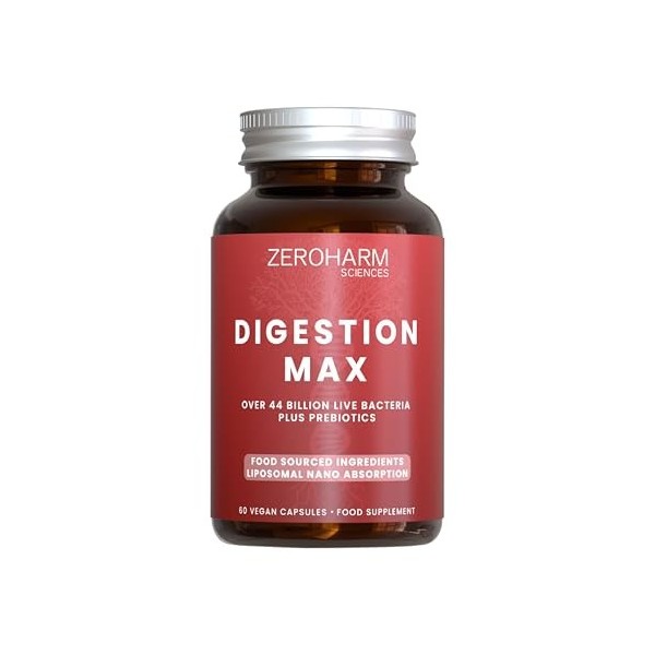 ZEROHARM Digestion Max – Probiotiques à 44 milliards dUFC avec 11 souches et prébiotiques – Soutien intestinal et digestif –