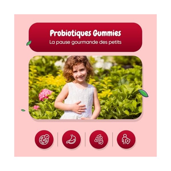 Gommes Probiotique Enfant pour 3-12 Ans - 90 Gummies Vegan - 45 Jours, Probiotics d1 milliard d’UFC de Bacillus Coagulans av