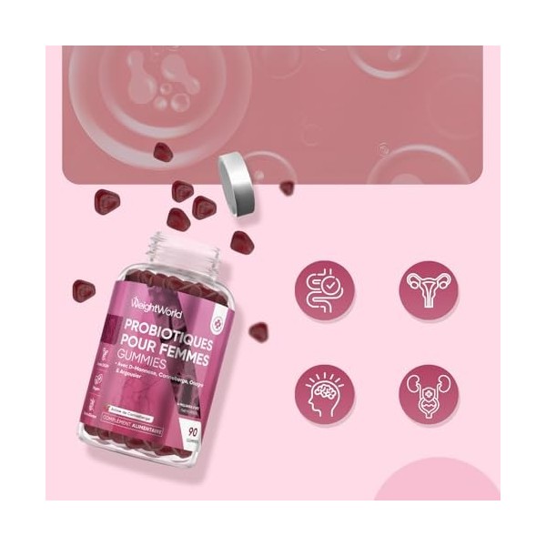 Probiotique Gummies pour Femmes - 90 Gummies, 4 Milliards dUFC pour 45 Jours, Probiotique Flore Intestinale avec Lactobacill