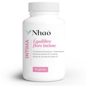 Nhao probiotique & prebiotique Flore Intime – 9 Souches FOS, étude clinique candidoses,Extrait de Pissenlit & Cannelle – Comp
