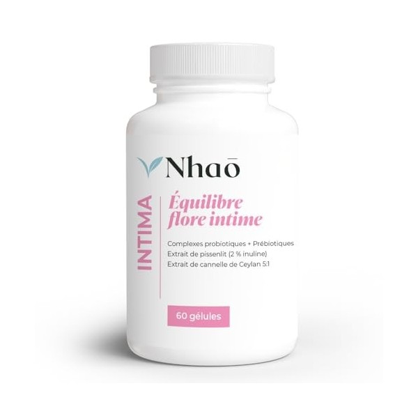 Nhao probiotique & prebiotique Flore Intime – 9 Souches FOS, étude clinique candidoses,Extrait de Pissenlit & Cannelle – Comp