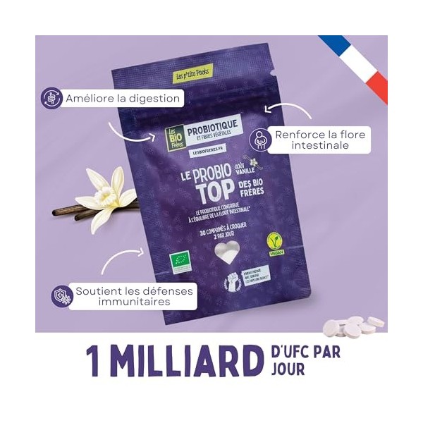 Les Bio Frères - Probiotique Naturel & Végane - 1 Milliard UFC - Fibres d’Acacia Bio - Digestion, Flore Intestinale & Immunit