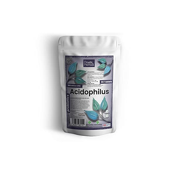 Dr Herbal™ Acidophilus Lactobacillus 500 Million CFU Probiotic Vegan | Végétarien | Détox | Santé digestive | Santé intestina