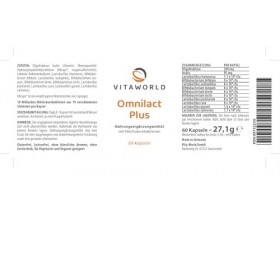 Vitaworld Omnilact Plus 10 milliards de bactéries lactiques issues de 10 souches différentes par capsule, encapsulation gastr